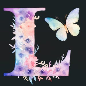 Pastel Butterfly Alphabet Clipart - Watercolor Floral Letters for ...