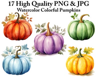 Watercolor Pumpkin Clipart: Pastel Autumn Graphics (PNG & JPG)