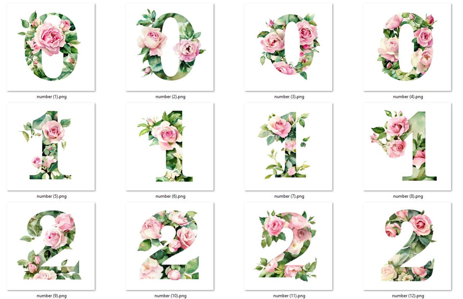 Watercolor Rose Numbers Clipart Set: Floral Digit Printables (PNG & JPG ...