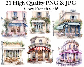 Watercolor French Cafe Clipart: Parisian Restaurant PNG Bundle (Digital Download)