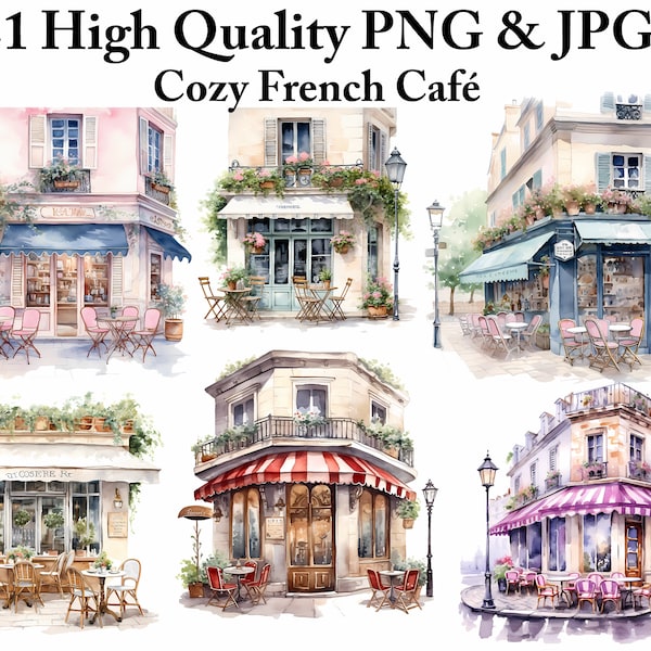 French Cafe Clipart Cozy Café Bundle PNG Parisian Restaurant Digital Paper Craft Paris Bakery Shop Sublimation Designs Clip Art Storefront