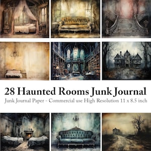 Haunted Rooms Junk Journal Kit | Vintage Grunge Watercolor Paper, Shabby Gothic Printable, Creepy Dark Academia Ephemera Pack