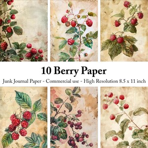 Berry Vintage Junk Journal Pages, Printable Digital Paper Scrapbooking, DIY Crafts, Ephemera, Botanical Junk Journal Paper, Instant Download