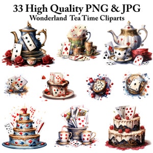 33 PNG aquarelle Alice au pays des merveilles Tea Time Clipart, Alice au pays des merveilles png, conte de fées Clipart, Alice PNG Images, Wonderland Bundle