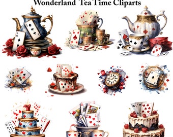 Watercolor Alice in Wonderland Clipart: Tea Party PNG Images (Digital Download)