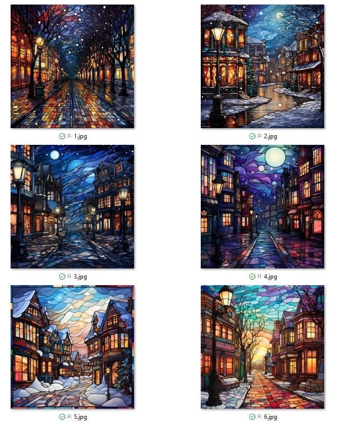 17 Printable Stained Glass Winter Town Digital Paper, Winter Holiday ...