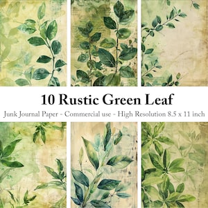 Rustic Green Leaf Collage Junk Journal Pages, Vintage Botanical Digital Paper Scrapbooking, DIY Crafts, Ephemera Greenery Digital Paper