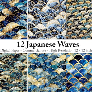 Japanese Seigaiha Pattern Digital Paper Pack, Instant Download, japanese pattern, wave pattern, japanese art, Commercial Use
