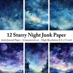 Carnet de voyage nuit étoilée-12 pages imprimables numérique Night Sky, éphémères vintage, kit de journal 8,5 x 11 pouces, haute qualité 300 dpi