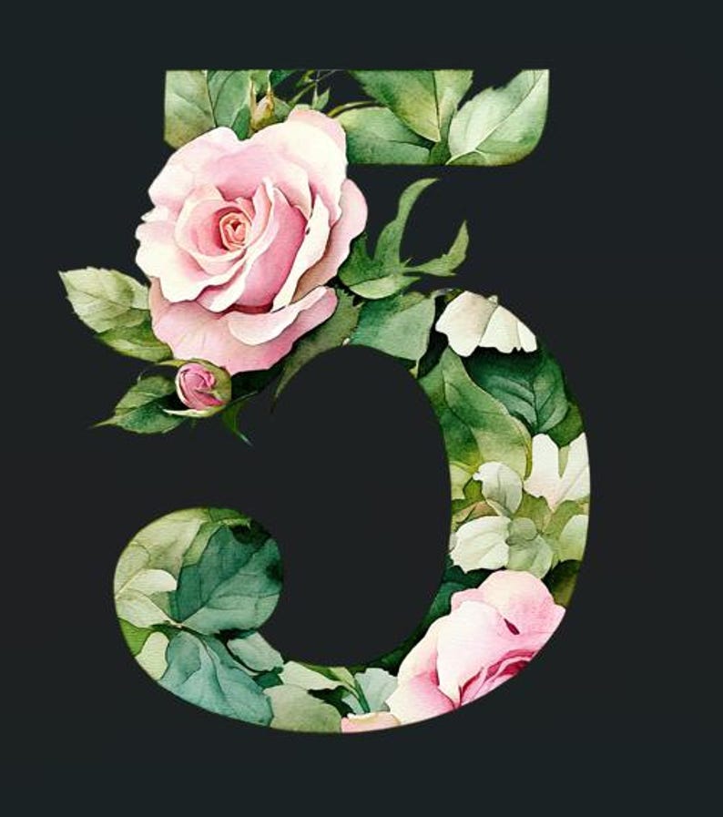 Watercolor Rose Numbers Clipart Set: Floral Digit Printables (PNG & JPG ...