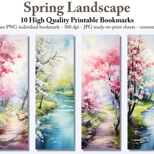 Watercolor Spring Landscape Bookmarks: Printable Floral Designs (Digital Download)