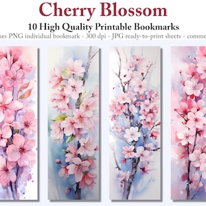 10 Aquarell Kirschblüten Lesezeichen Digitaler Download JPG Lesezeichen Sheets PNG Lesezeichen Sublimation Print and Cut Lesezeichen