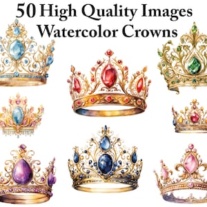 50 hoge kwaliteit aquarel gouden kroon JPG, vintage prinses clipart, prinses clip art bundel, prinses clipart set, Victoriaanse koningin