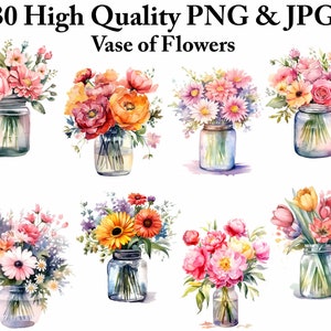Vase of Flowers Clipart - 30 High Quality PNGs and JPGs Clip arts - Digital Download - Card Making, Mixed Media, Digital Paper Craft