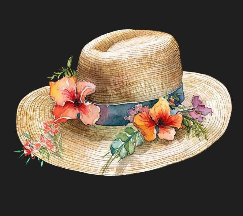 Floral Hat Watercolor Clipart Set: Summer Fashion PNG JPG (digital ...