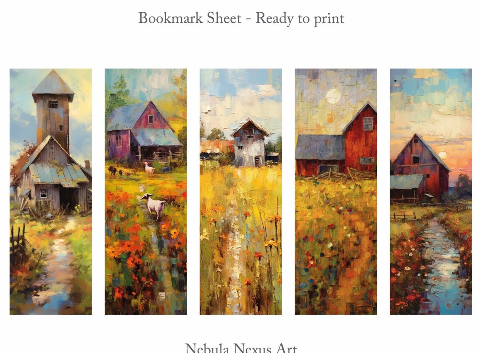 Rustic Farmhouse Bookmarks: Watercolor Countryside Art (digital ...