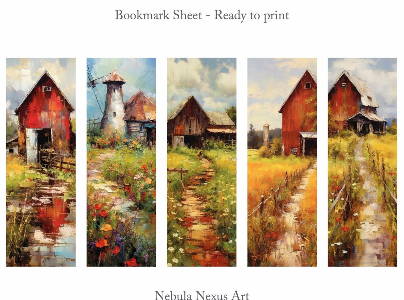 Rustic Farmhouse Bookmarks: Watercolor Countryside Art (digital ...
