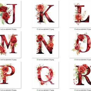 Red Roses Block Letters Red Rose Floral Alphabet Clipart: PNG, JPG, Scrapbooking (digital ...