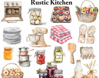 Watercolor Farmhouse Kitchen Clipart: Baking & Pantry Jars (PNG JPG Digital Download)