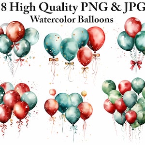 18 Aquarell Luftballons Clipart, PNG Bundle, Red Geeen Luftballons Clipart, Party Luftballons Clipart Set, Kartengestaltung, Ballongrafiken, druckbar