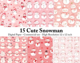 Pink Snowman Digital Paper | Winter Holiday Scrapbook (Digital Download)
