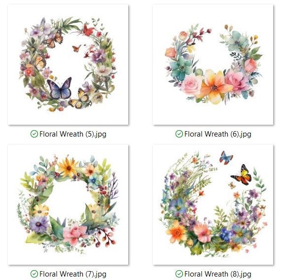 Watercolor Floral Wreath Clipart Set: Elegant Flower Designs (PNG JPG ...