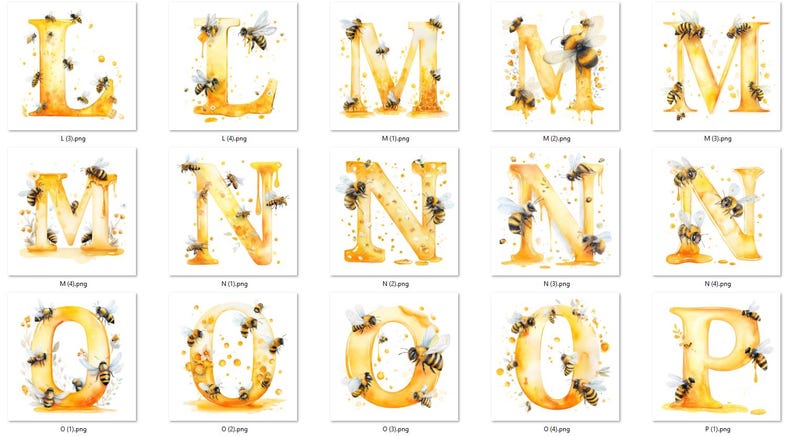 Honey Bee Alphabet Clipart: Watercolor Honeycomb Letters (PNG & JPG ...