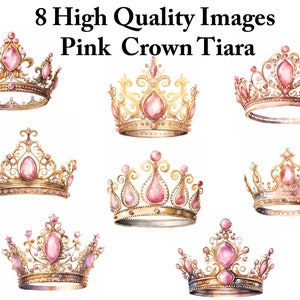 8 hoge kwaliteit aquarel gouden roze kroon JPG, vintage prinses clipart, prinses clip art bundel, prinses clipart set, Victoriaanse koningin