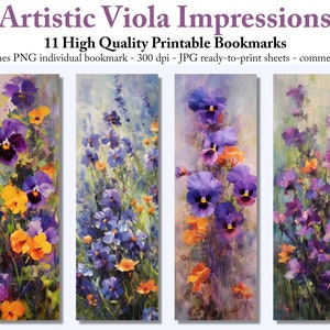 Segnalibri impressioni artistiche viola - 11 compagni di lettura floreali unici Download digitale Fogli segnalibro JPG Segnalibri PNG Amante delle piante