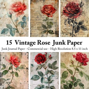 Vintage Rose Junk Journal Paper: Printable Floral Collage Sheets (Digital Download)