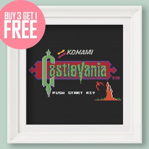 Retro Video Games Cross Stitch Pattern [PDF] - Castlevania Loading Screen - 9,8’’ (25 cm) Beginner Embroidery with Instructions