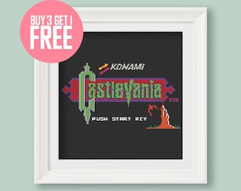 Retro Video Games Cross Stitch Pattern [PDF] - Castlevania Loading Screen - 9,8’’ (25 cm) Beginner Embroidery with Instructions