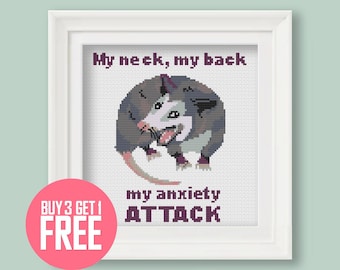 Cross Stitch Pattern [PDF] Screaming Opossum Meme, 6&quot; (15 cm) Beginner Embroidery - Funny Meme Chart with Instructions