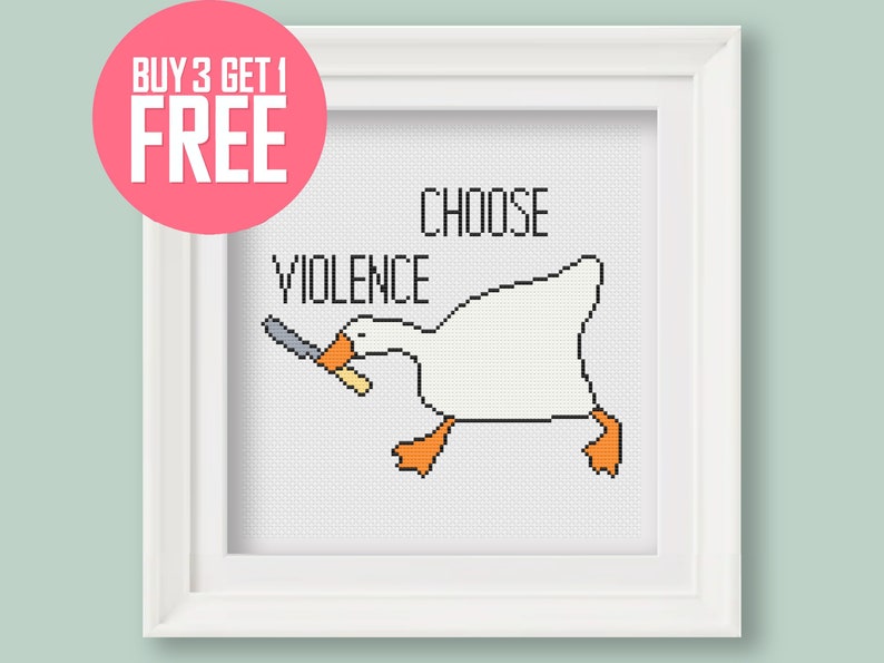 Funny Cross Stitch Pattern PDF Goose Meme choose Violence 6 15 Cm