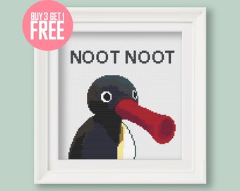 Funny Cross Stitch Pattern [PDF] - Pingu Meme &quot;Noot Noot&quot; - 6’’ (15 cm) Beginner Embroidery Pattern with Instructions