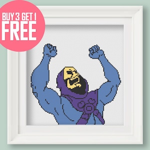 Funny Cross Stitch Pattern [PDF] - Skeletor Meme - 7’’ (18 cm) Beginner Embroidery with Instructions