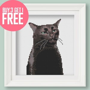 Funny Cross Stitch Pattern [PDF] - TikTok Meme &quot;Dissociating Black Cat Zoning Out&quot; - 6’’ (15 cm) Beginner Embroidery with Instructions