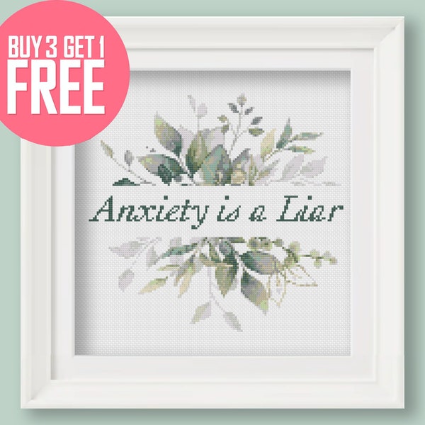 Mental Health Cross Stitch Pattern [PDF] - Self Care Quote "Anxiety is a Liar" - 8’’ (20 cm) Beginner Embroidery with Instructions