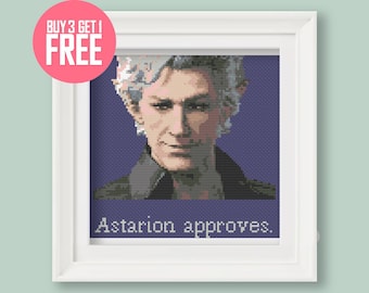 Funny Cross Stitch Pattern [PDF] - Baldur's Gate Astarion Meme "Astarion Approves" - 6’’ (16 cm) Beginner Embroidery with Instructions