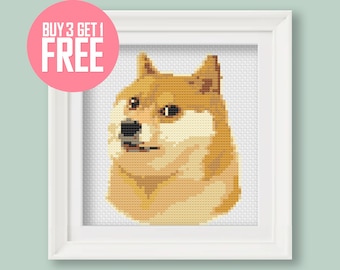 Cross Stitch Pattern [PDF] Doge Meme, 4" (10 cm) Beginner Embroidery - Funny Meme Chart with Instructions
