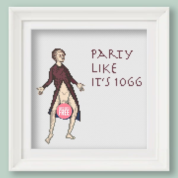 Funny Cross Stitch Pattern [PDF] - Bayeux Tapestry Meme "Party Like It's 1066" - 7" (17 cm) Beginner Embroidery Pattern with Instructions