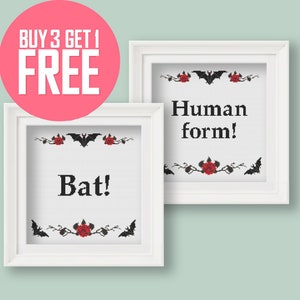 Grappig Halloween Quote Cross Stitch Patroon [PDF] - Wat we doen in de schaduw Meme - "Vleermuis! Menselijke vorm!" - 8'' (20 cm) Beginnersborduurwerk