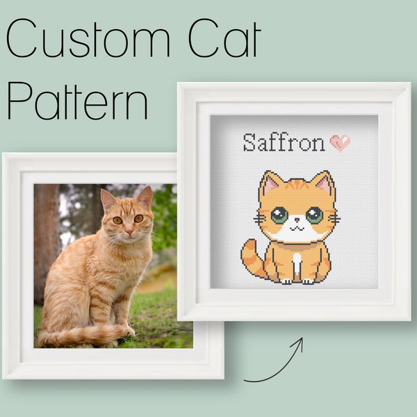 Personalized Pet Portrait from Photo - Custom Cross Stitch Pattern [PDF] with Instructions - 6’’ (15 cm) Kawaii Style Beginner Embroidery