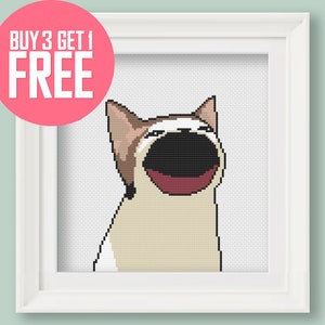 Funny Cross Stitch Pattern [PDF] - Pop Cat Meme - 5.5’’ (14 cm) Beginner Embroidery with Instructions