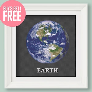 Earth Cross Stitch Pattern [PDF] — Solar System Planets — 7’’ (18 cm) Beginner Embroidery Pattern with Instructions