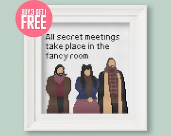 Funny Halloween Cross Stitch Pattern [PDF] - What We Do in the Shadows Meme - 5.5’’ (14 cm) Beginner Embroidery - "Secret Meetings"