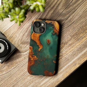 Epoxy Wood + Resin Green Design | Phone Case | iPhone Case | Google Pixel Case | Samsung Galaxy Case | Giftful Phone Case