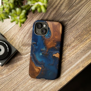 Epoxy Wood + Resin Blue Design | Phone Case | iPhone Case | Google Pixel Case | Samsung Galaxy Case | Giftful Phone Case