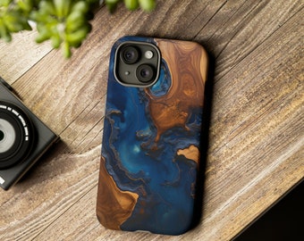 Epoxy Wood + Resin Blue Design | Phone Case | iPhone Case | Google Pixel Case | Samsung Galaxy Case | Giftful Phone Case