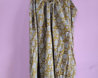 Floral Block Print Baumwolle Trägerkleid: Boho Sommer Maxi